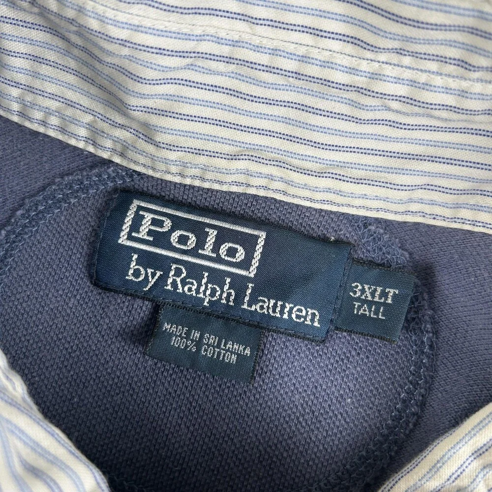 Polo Ralph Lauren Polo Shirt Mens 3XLT Blue Striped Collar Pocket Pony Logo